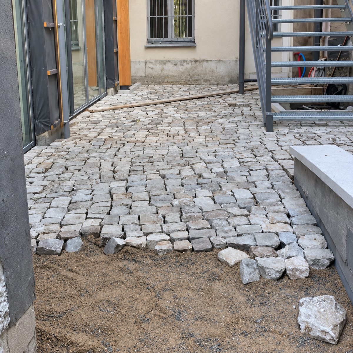 Cour en pavé ancien de réemploi